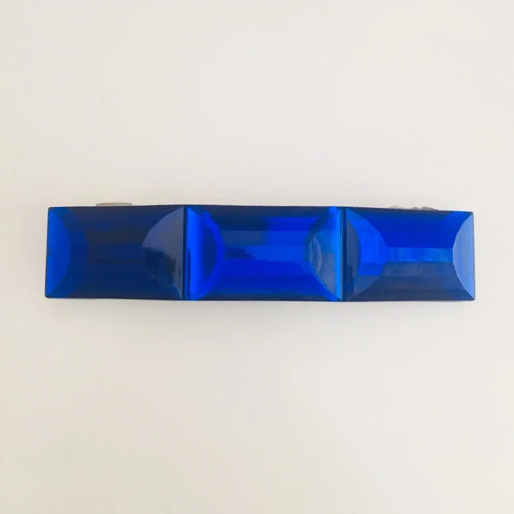 Vintage Women's Decorative Rectangular Blue Gem Barrette Latch Hair Clip